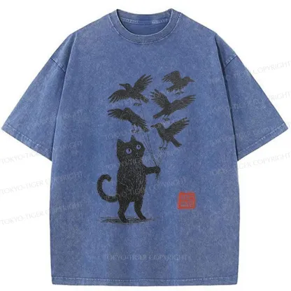 Tokyo-Tiger Cat And The Captured Crow Washed T-Shirt