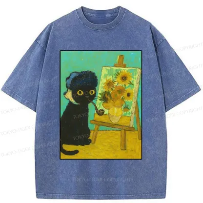 Tokyo-Tiger Cat Artist Washed T-Shirt