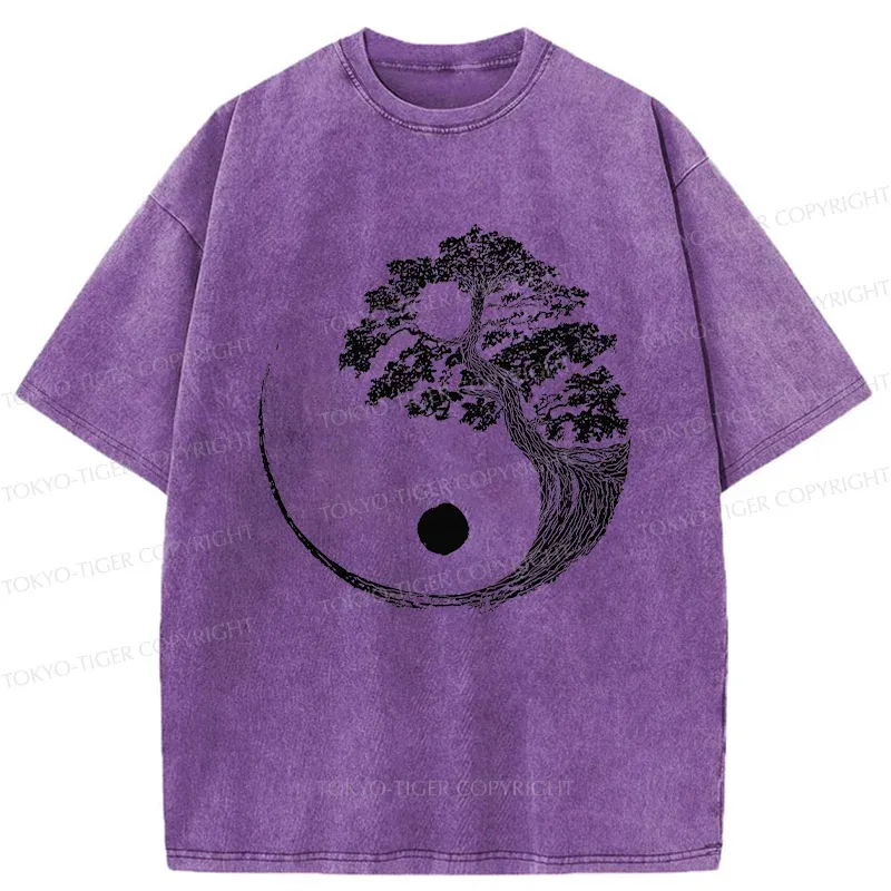 Tokyo-Tiger Yin-Yang Tai Chi Tree Washed T-Shirt