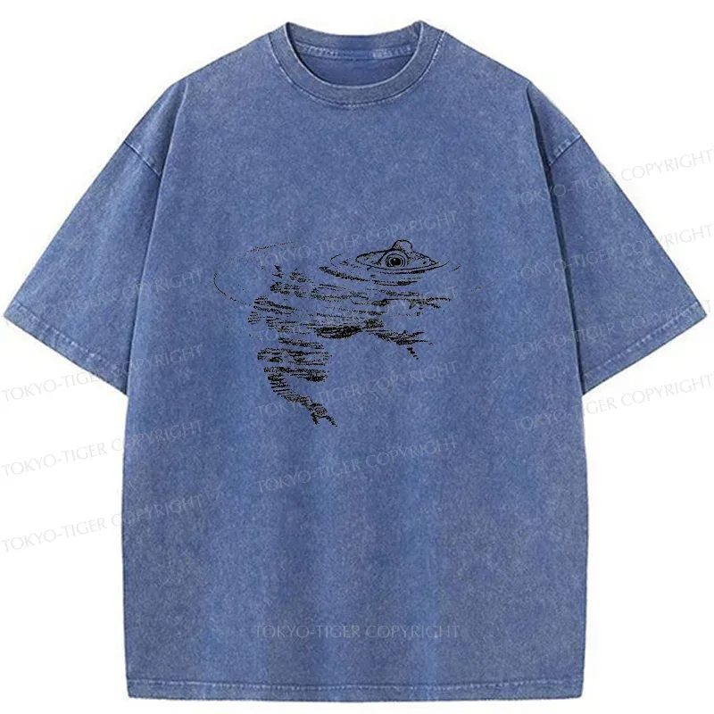 Tokyo-Tiger Frog Emerging From The Water Washed T-Shirt