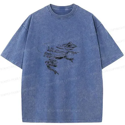 Tokyo-Tiger Frog Emerging From The Water Washed T-Shirt