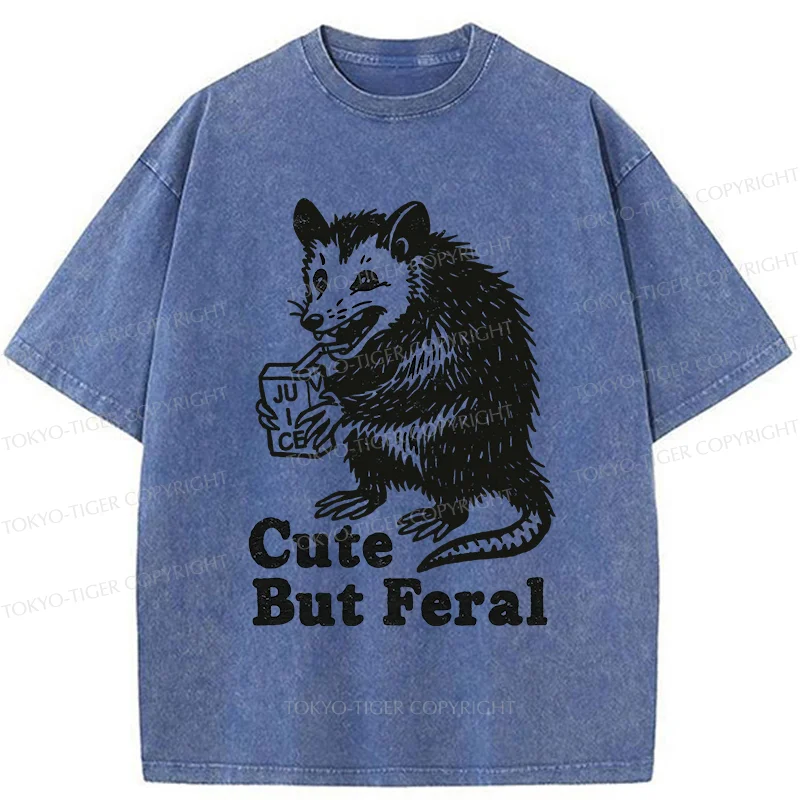 Tokyo-Tiger Opossum Drinking Juice Washed T-Shirt