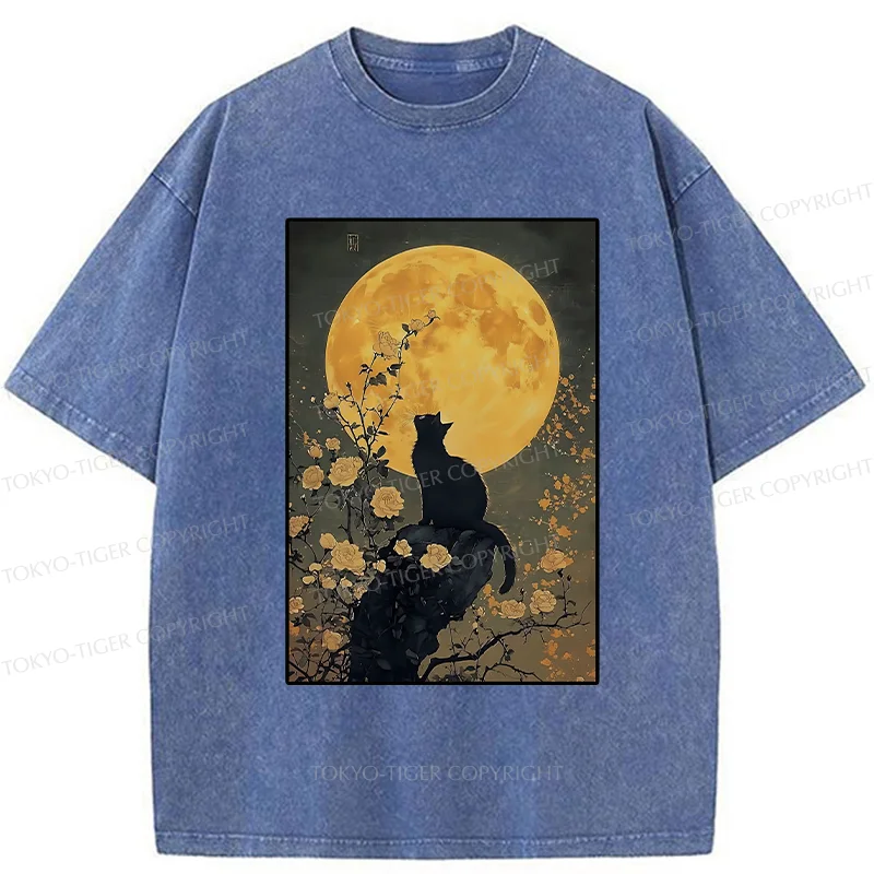 Tokyo-Tiger  Cat In The Moonlight Washed T-Shirt