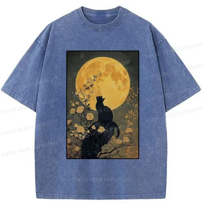 Tokyo-Tiger  Cat In The Moonlight Washed T-Shirt