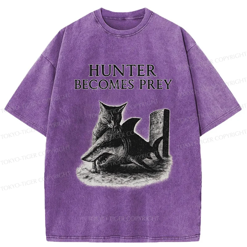 Tokyo-Tiger Cat Eats Shark Washed T-Shirt