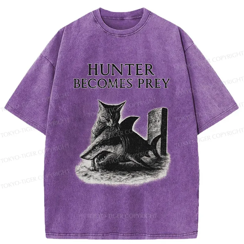 Tokyo-Tiger Cat Eats Shark Washed T-Shirt