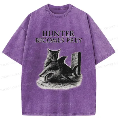 Tokyo-Tiger Cat Eats Shark Washed T-Shirt