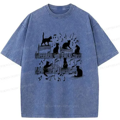 Tokyo-Tiger Cat Scratching Sheet Music Washed T-Shirt
