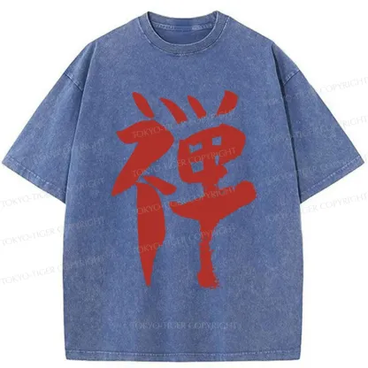 Tokyo-Tiger Japanese Kanji Zen Washed T-Shirt