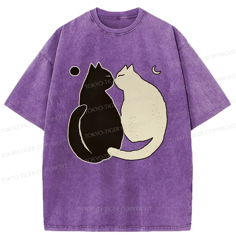 Tokyo-Tiger Yin Yang Cat Zen Washed T-Shirt