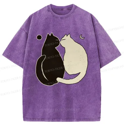 Tokyo-Tiger Yin Yang Cat Zen Washed T-Shirt
