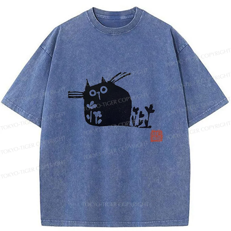 Tokyo-Tiger Cat On The Grass Washed T-Shirt
