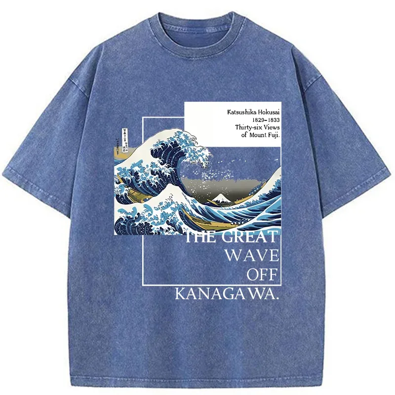Tokyo-Tiger Japanese Ukiyoe Waves Washed T-Shirt