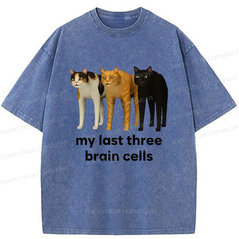 Tokyo-Tiger Brain Cells Cats Washed T-Shirt