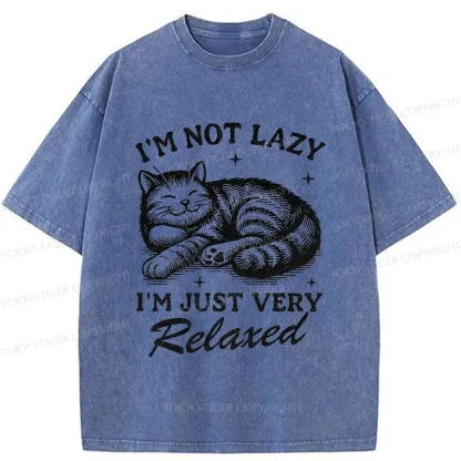 Tokyo-Tiger Lazy Cat Funny Washed T-Shirt