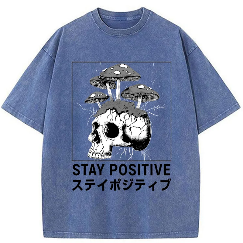 Tokyo-Tiger Stay Positive Funny Washed T-Shirt