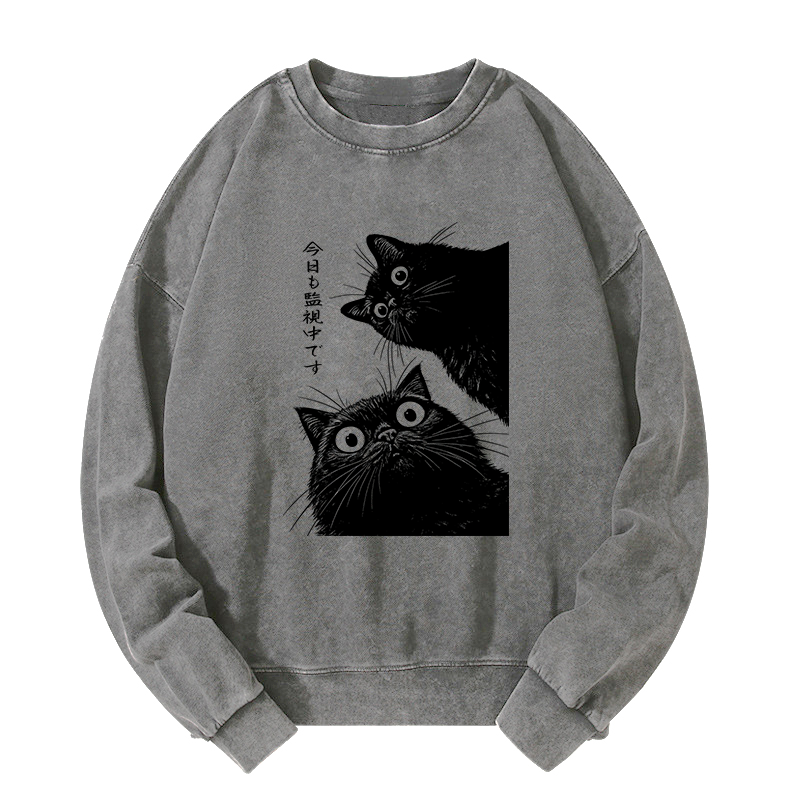 Tokyo-Tiger The Cat Is Watching Today Washed Sweatshirt