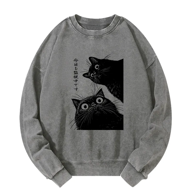 Tokyo-Tiger The Cat Is Watching Today Washed Sweatshirt