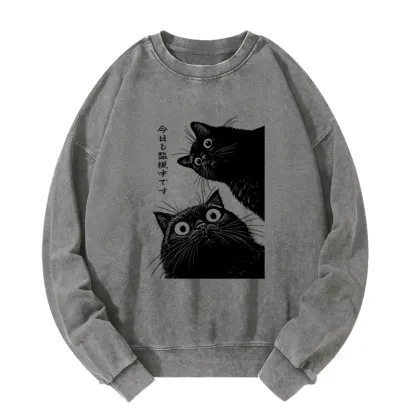 Tokyo-Tiger The Cat Is Watching Today Washed Sweatshirt
