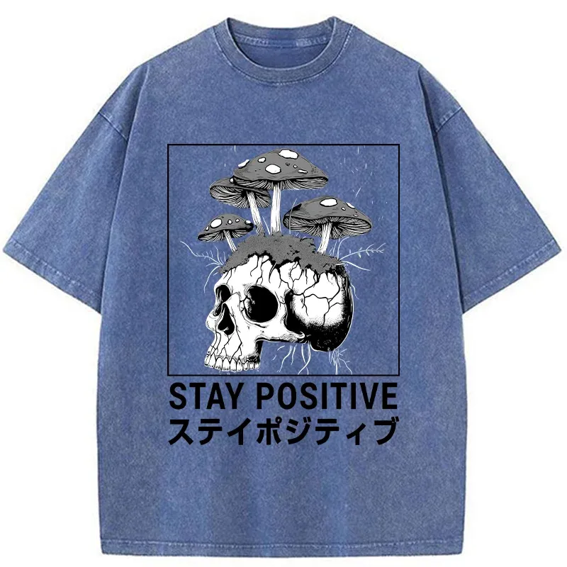 Tokyo-Tiger Stay Positive Funny Washed T-Shirt