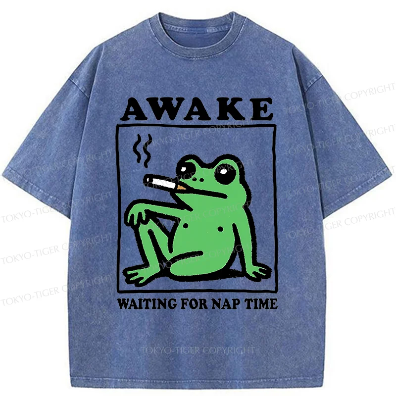 Tokyo-Tiger Frog Waiting For A Nap Washed T-Shirt