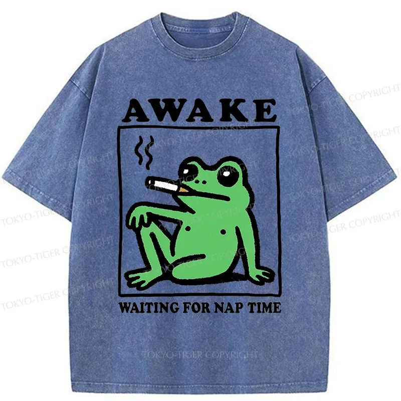 Tokyo-Tiger Frog Waiting For A Nap Washed T-Shirt