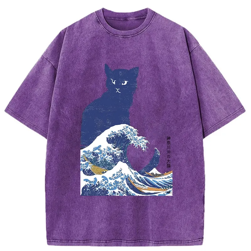 Tokyo-Tiger The Great Wave Off Cat Washed T-Shirt