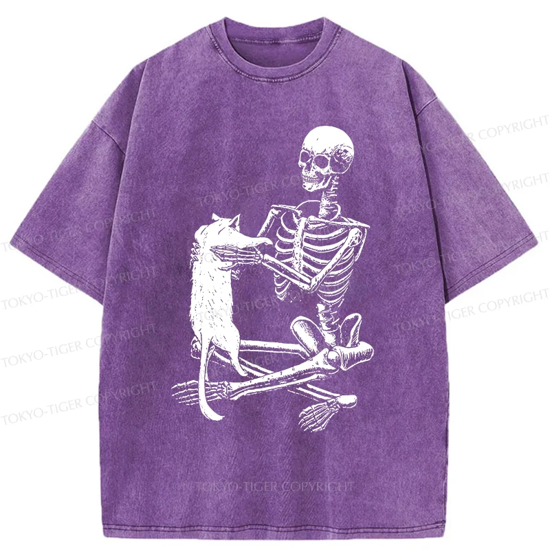 Tokyo-Tiger Skeleton And His Cat Washed T-Shirt