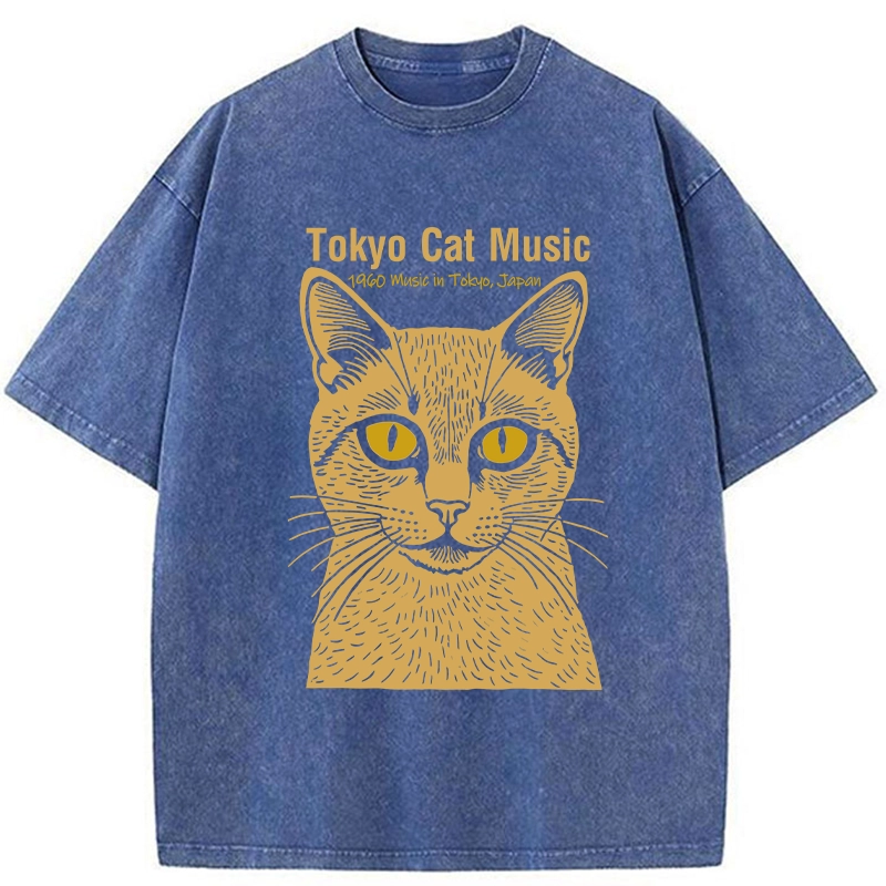 Tokyo-Tiger Tokyo Cat Music Washed T-Shirt