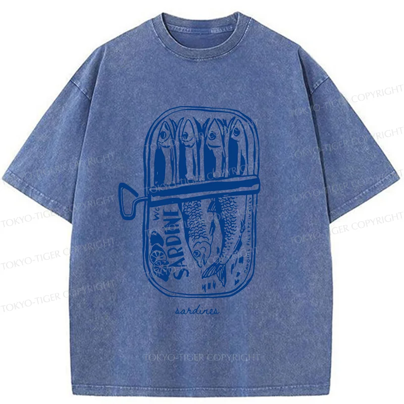 Tokyo-Tiger Woodcut Sardines Washed T-Shirt