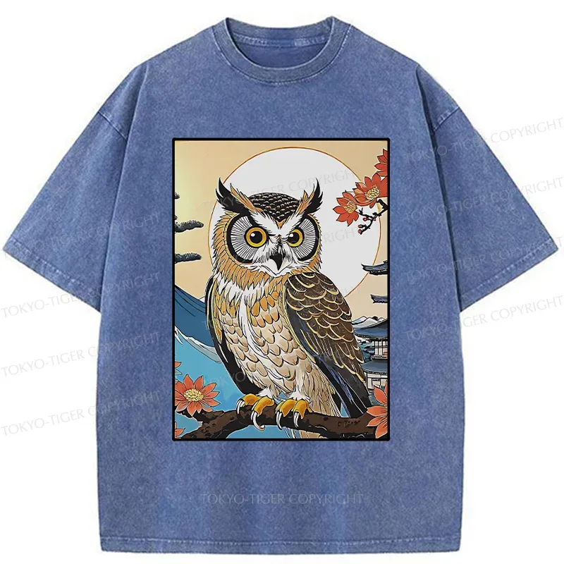 Tokyo-Tiger Owl Ukiyo-e Washed T-Shirt