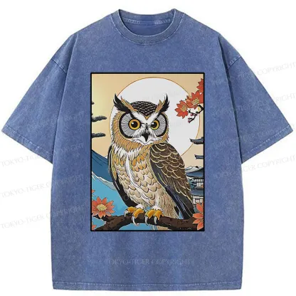 Tokyo-Tiger Owl Ukiyo-e Washed T-Shirt