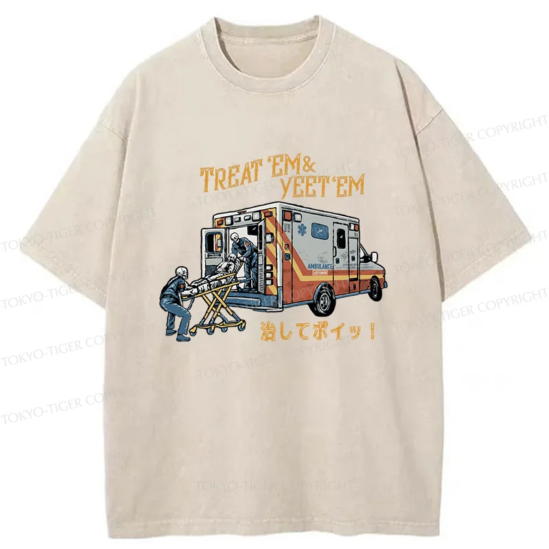Tokyo-Tiger Ambulance Funny Washed T-Shirt