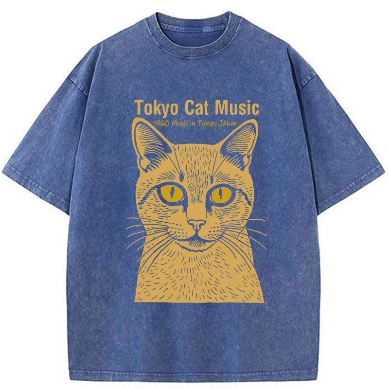 Tokyo-Tiger Tokyo Cat Music Washed T-Shirt