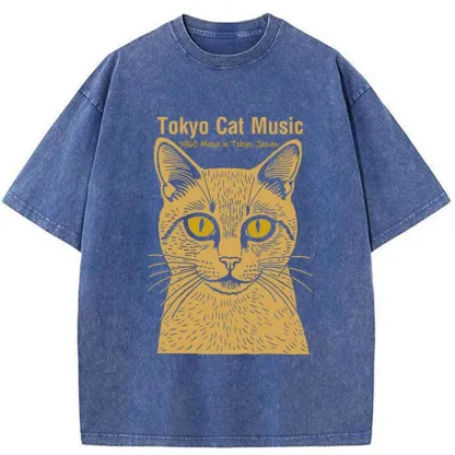 Tokyo-Tiger Tokyo Cat Music Washed T-Shirt
