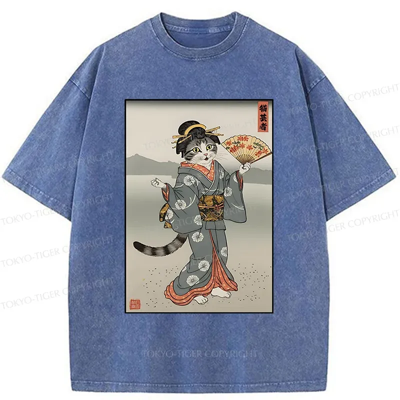 Tokyo-Tiger Cat Geisha Washed T-Shirt