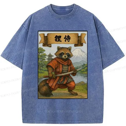 Tokyo-Tiger Raccoon Samurai Japan Washed T-Shirt
