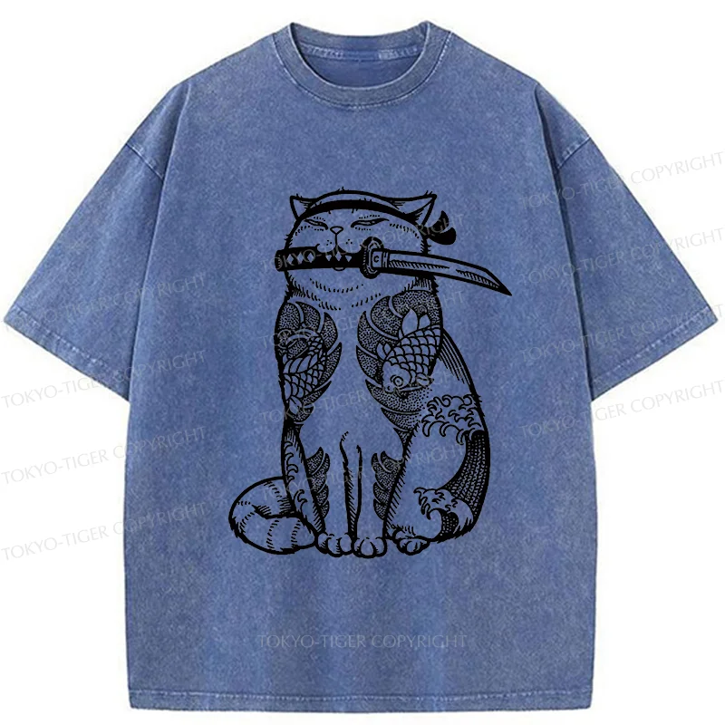 Tokyo-Tiger Tattoo Cat Washed T-Shirt