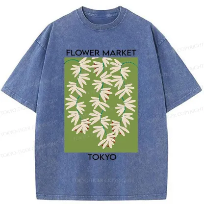 Tokyo-Tiger Flower Market Simplicity Washed T-Shirt