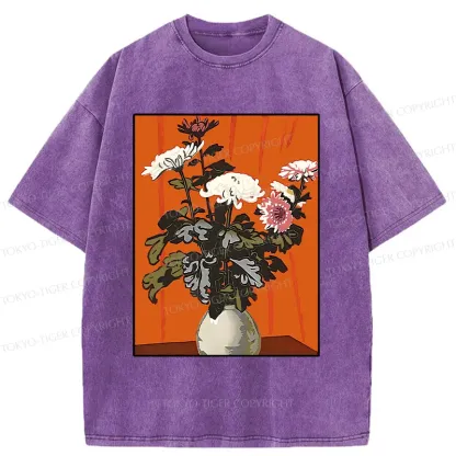 Tokyo-Tiger Japanese Flowers Washed T-Shirt