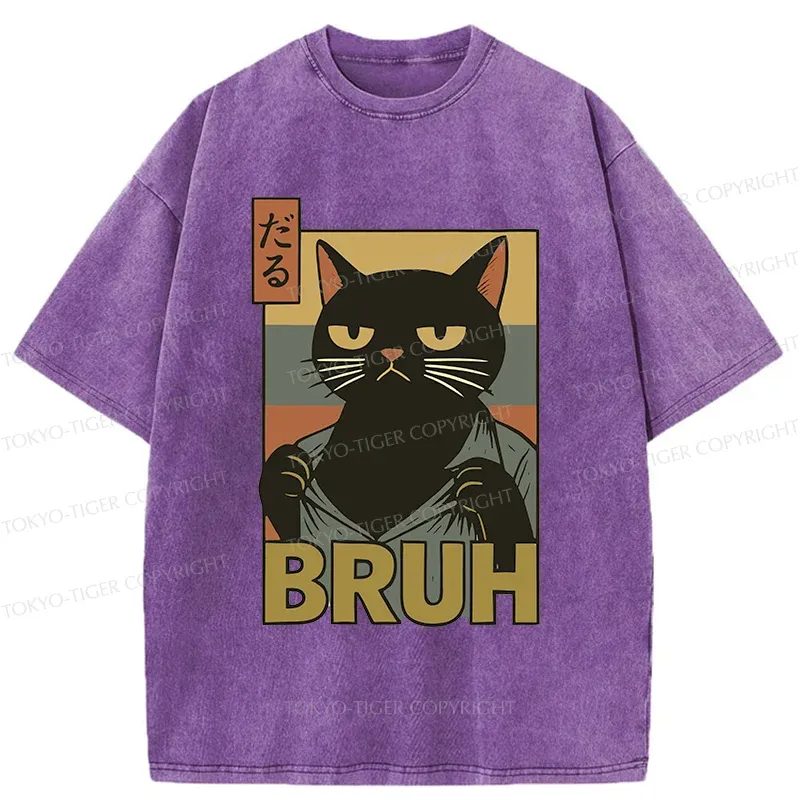 Tokyo-Tiger Black Cat Bruh Washed T-Shirt