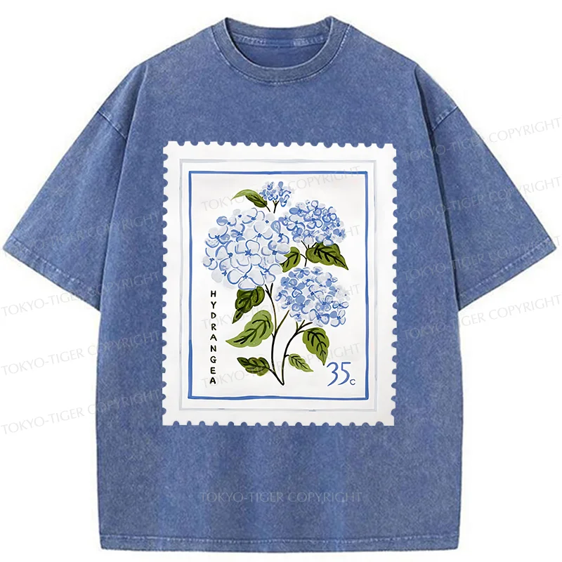 Tokyo-Tiger Hydrangea Stamp Washed T-Shirt