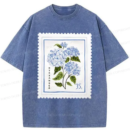 Tokyo-Tiger Hydrangea Stamp Washed T-Shirt