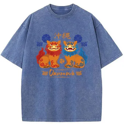Tokyo-Tiger Okinawa Characteristic Stone Lion Washed T-Shirt