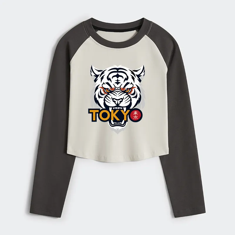 Tokyo-Tiger Logo Women's Crop Raglan T-Shirt