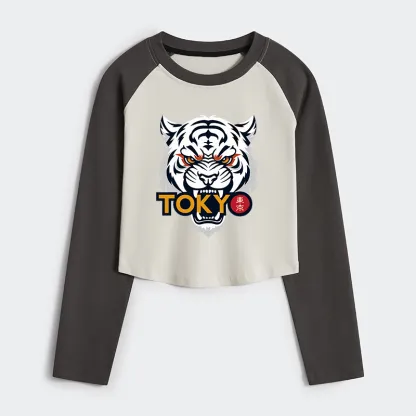 Tokyo-Tiger Logo Women's Crop Raglan T-Shirt