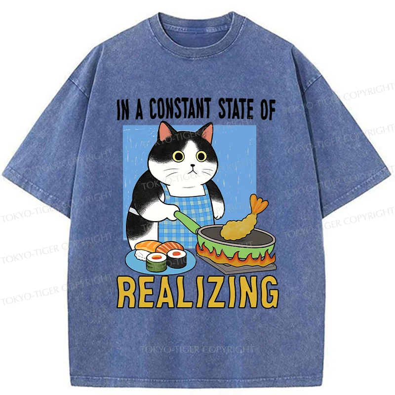 Tokyo-Tiger Cat Cooking Washed T-Shirt