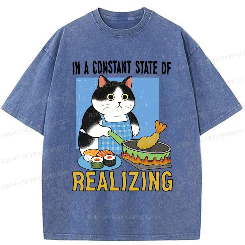 Tokyo-Tiger Cat Cooking Washed T-Shirt
