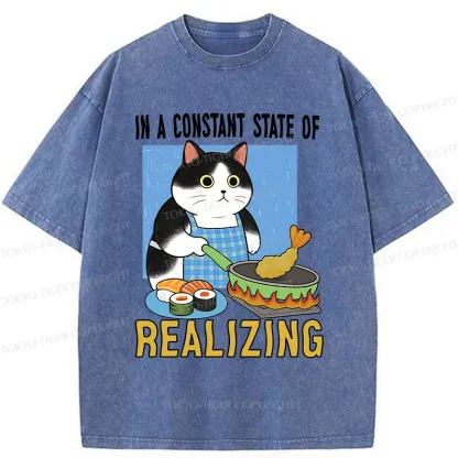 Tokyo-Tiger Cat Cooking Washed T-Shirt