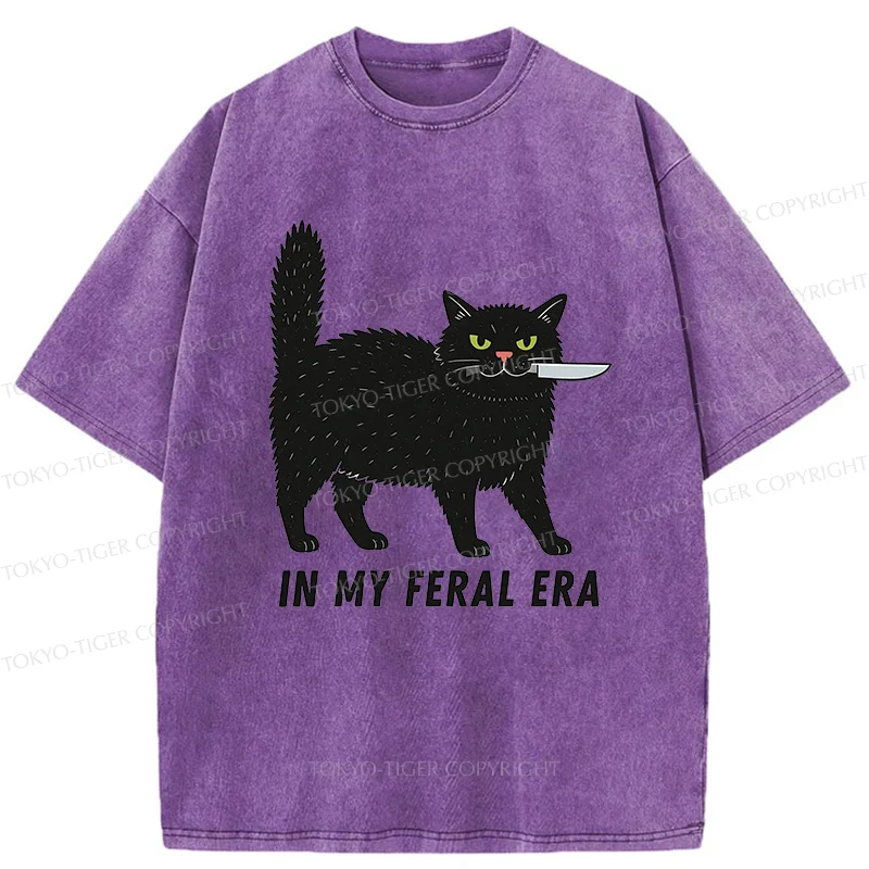 Tokyo-Tiger Black Cat With A Knife Washed T-Shirt
